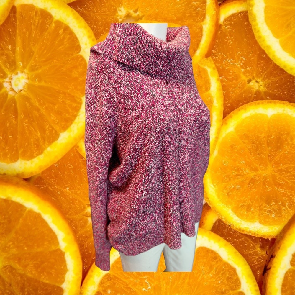Jones New York Sport Petite Red Pink‎ Marl Cowl Neck Sweater Knit Top PL
